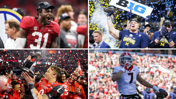 Alabama's Will Anderson, Michigan's Aidan Hutchinson, Georgia's Jermaine Burton and Cincinnati's Desmond Ridder